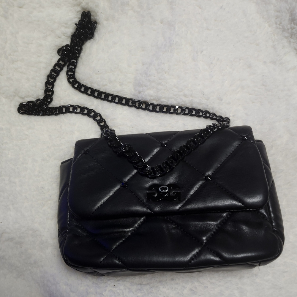 Black Quilted Shoulder Bag with Chain Strap - Picture 2 of 4